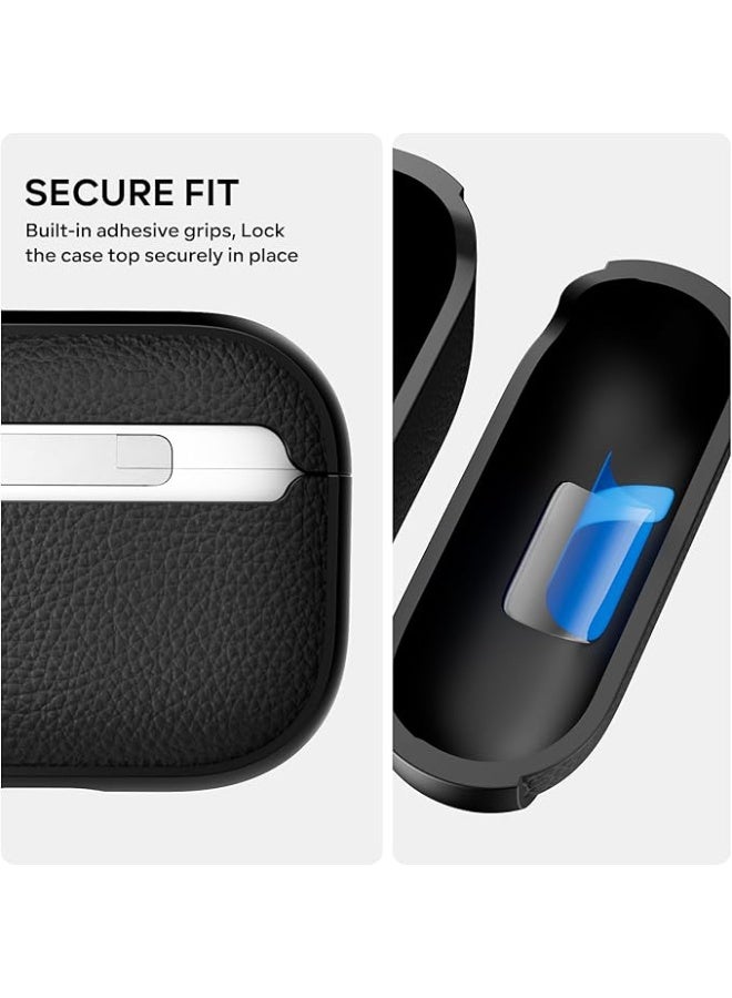 غطاء حماية مقاوم للصدمات من مادة TPU بنسيج جلدي متوافق مع سماعات AirPods Pro 3 (2025)، مزود بسلسلة مفاتيح، مع إمكانية رؤية مؤشر LED الأمامي، لسماعات AirPods Pro من الجيل الثالث (أسود). - Image 2